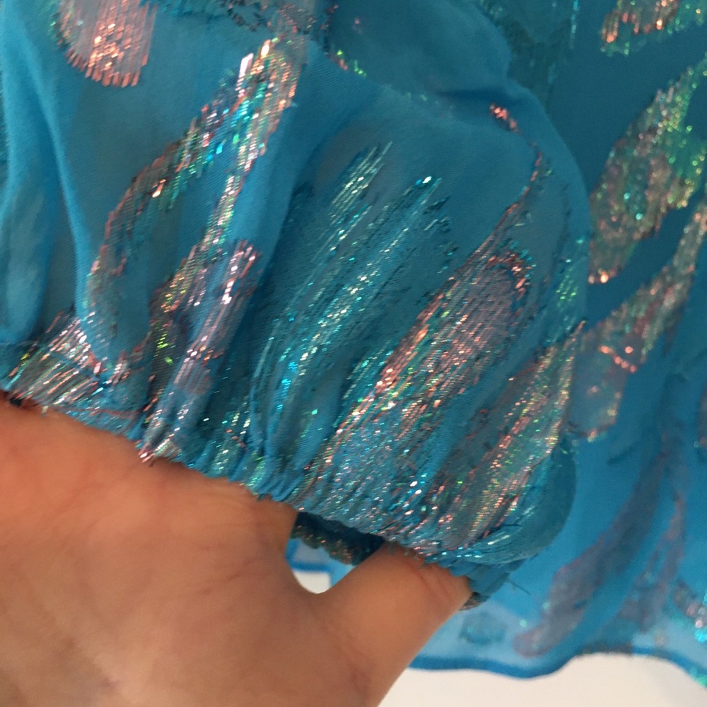 NWOT Lilly Pulitzer Galiana metallic turquoise blue silk blouse S - Picture 9 of 15
